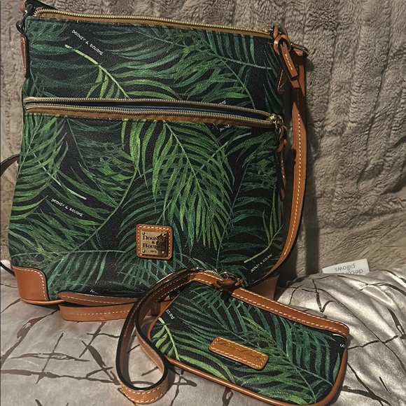 Dooney & Bourke Handbags - Dooney & Bourke Siesta SET Green Palm Print Crossbody Bag with Tan Trim